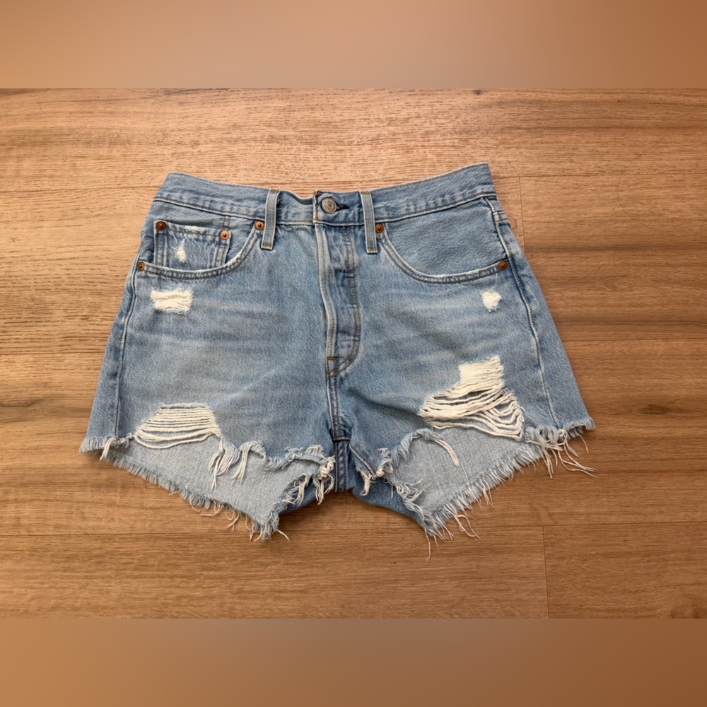 Levi's Light Blue Distressed Cutoff Jean Shorts